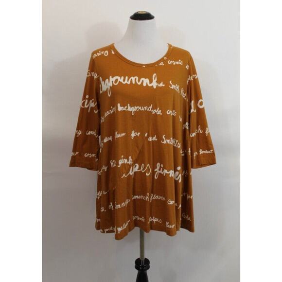 RUNDHOLZ Black Label Sz M Medium Mango Print 3/4 Sleeve Tee Top Shirt NWT - Picture 1 of 7